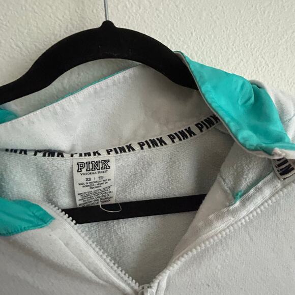 PINK‎ Quarter Zip Pullover Sweatshirt Athletic Long Sleeve Top White Teal xS - Picture 8 of 10